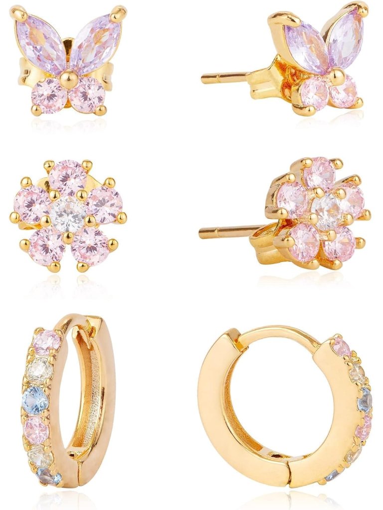 Stud Earrings Set For Women, 14k Gold Plated Hypoallergenic Dainty Earrings Girl
